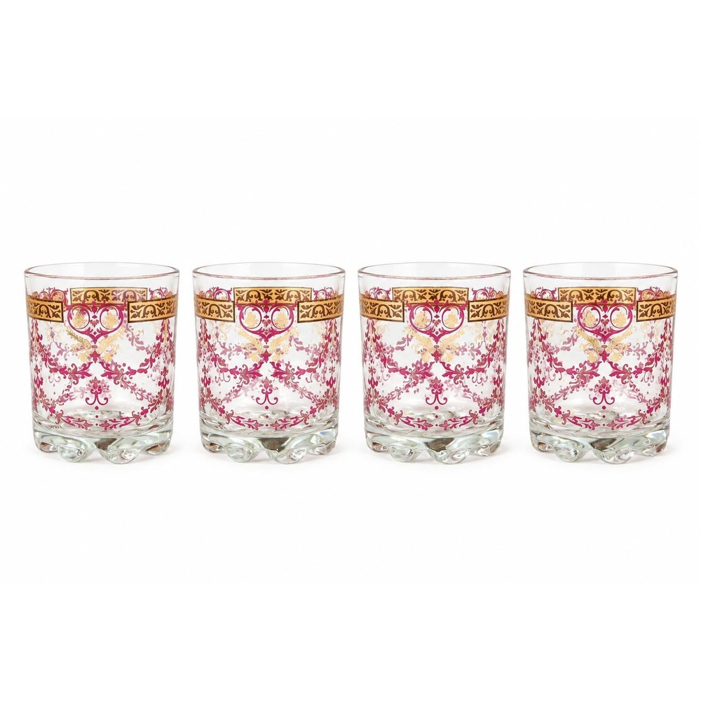 VTG 1970s MCM Cerve DeValBor Burgundy & Gold 4 - 6 Oz Cocktail Rock Glasses